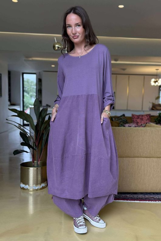 Made in Italy Cooper Needlecord Cocoon Dress Dewberry